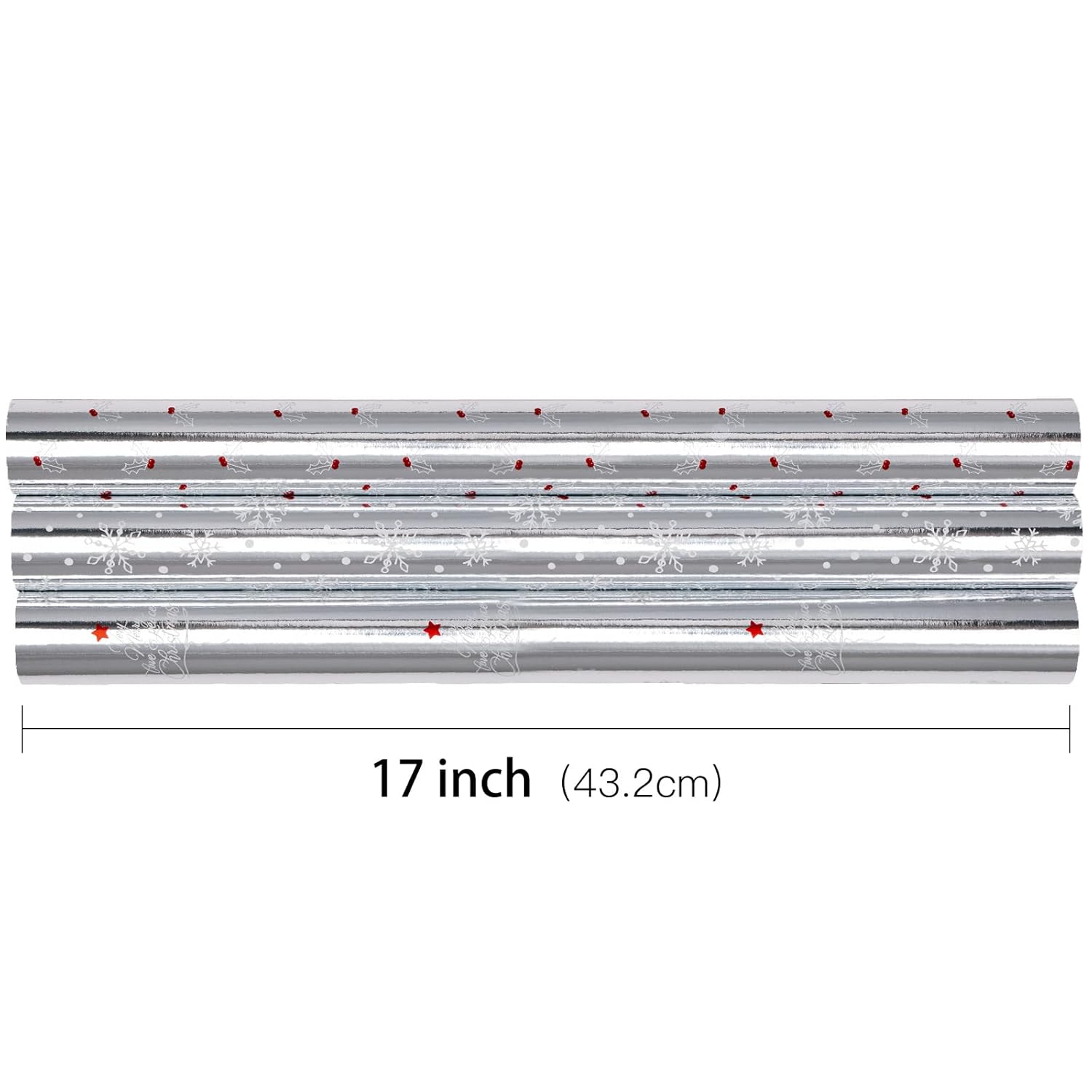 Christmas Wrapping Paper Roll With Metallic Foil Shine - Mini Roll - 17 Inches X 10 Feet Per Roll, Total Of 3 Rolls - Silver Christmas Elements