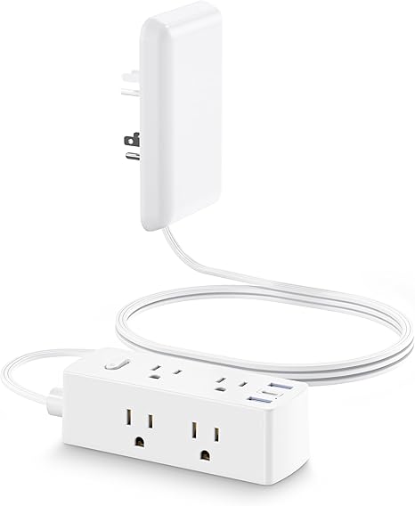 Flat Plug Power Strip 6 Outlets 3 USB Ports 1 USB C 5FT Extension Cord Hidden Outlet Extender