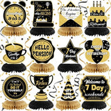 12 Pcs Retirement Party Decorations Honeycomb Gold Glitter Retirement Table Centerpieces 3D Double Sided Hello Pension Table Decoration Topper for Men Women Party Favors Supplies