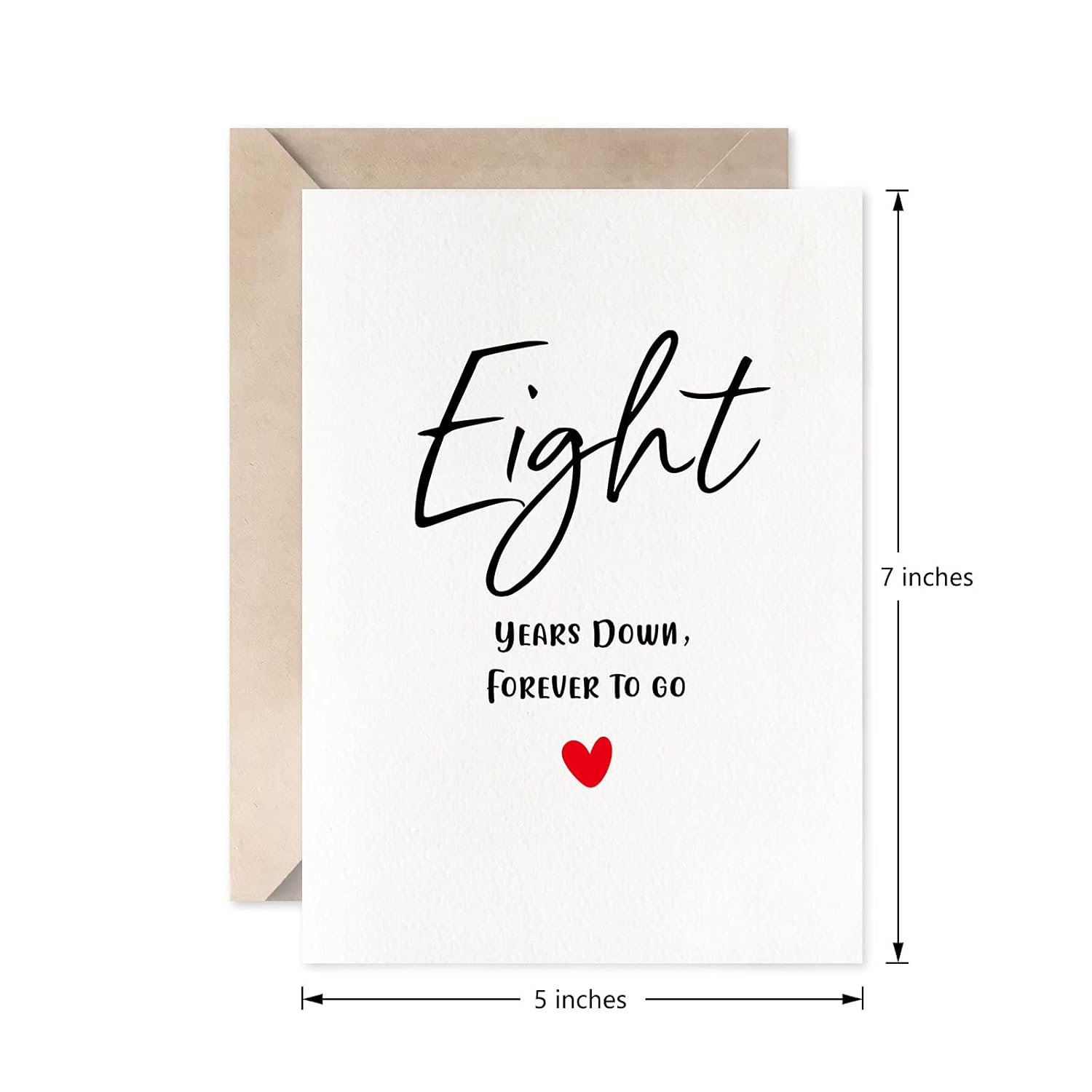 8Th Anniversary Card, Eight Years Down Forever To Go, Romantic Valentines Day Wedding Card For Husband Wife