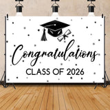 Graduation Photo Backdrops for Photoshoot Black White Background Banner High School College Ceremony Decorations Congrats Grad Party and Classroom Decor 10 * 8ft