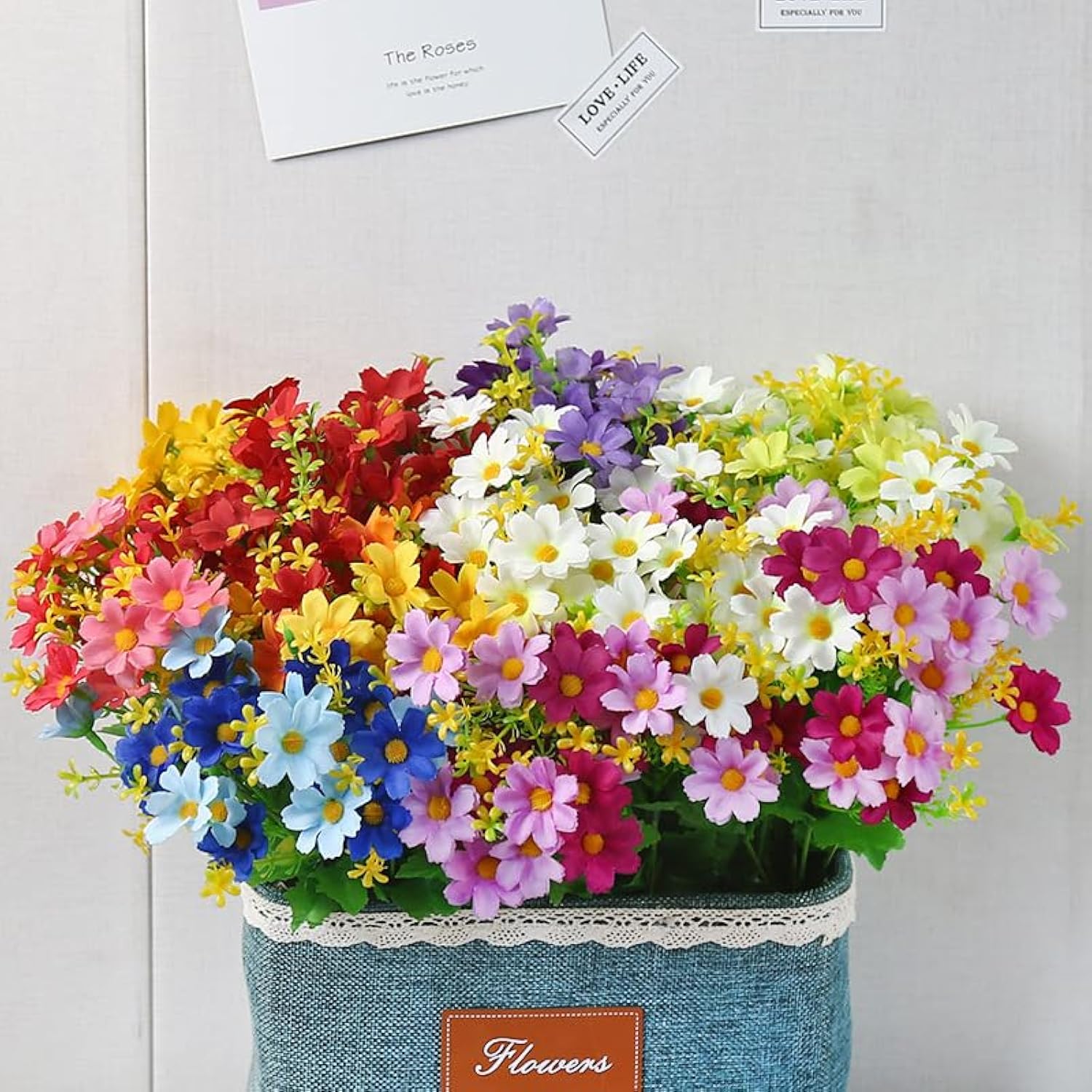 Artificial Silk Daisy Flowers 8 Bundles 8 Colours Faux Plastic Uv Resistant Flowers For Outdoor Indoor Graveyard Decoration In Vase