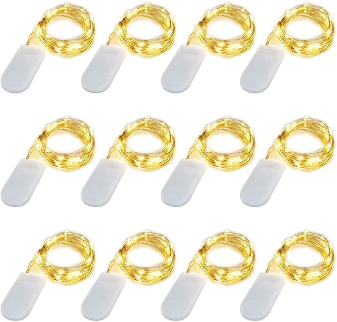 12 Pack LED Fairy String Lights Warm White 20 Micro LED Silver Copper Wire Battery Included for Mason Jars Wedding Centerpieces Christmas Party Decor