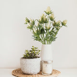 Artificial Thistle Spray Eryngium Flowers 2Pcs Artificial Real Touch Eryngium Artificial Sea Holly Flowers For Wedding Bridal Bouquet Wreath Table Centerpiece Outdoor Decor (White)