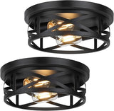 2 Pack Farmhouse Black Ceiling Lights Adjustable Metal Cage Flush Mount Fixtures
