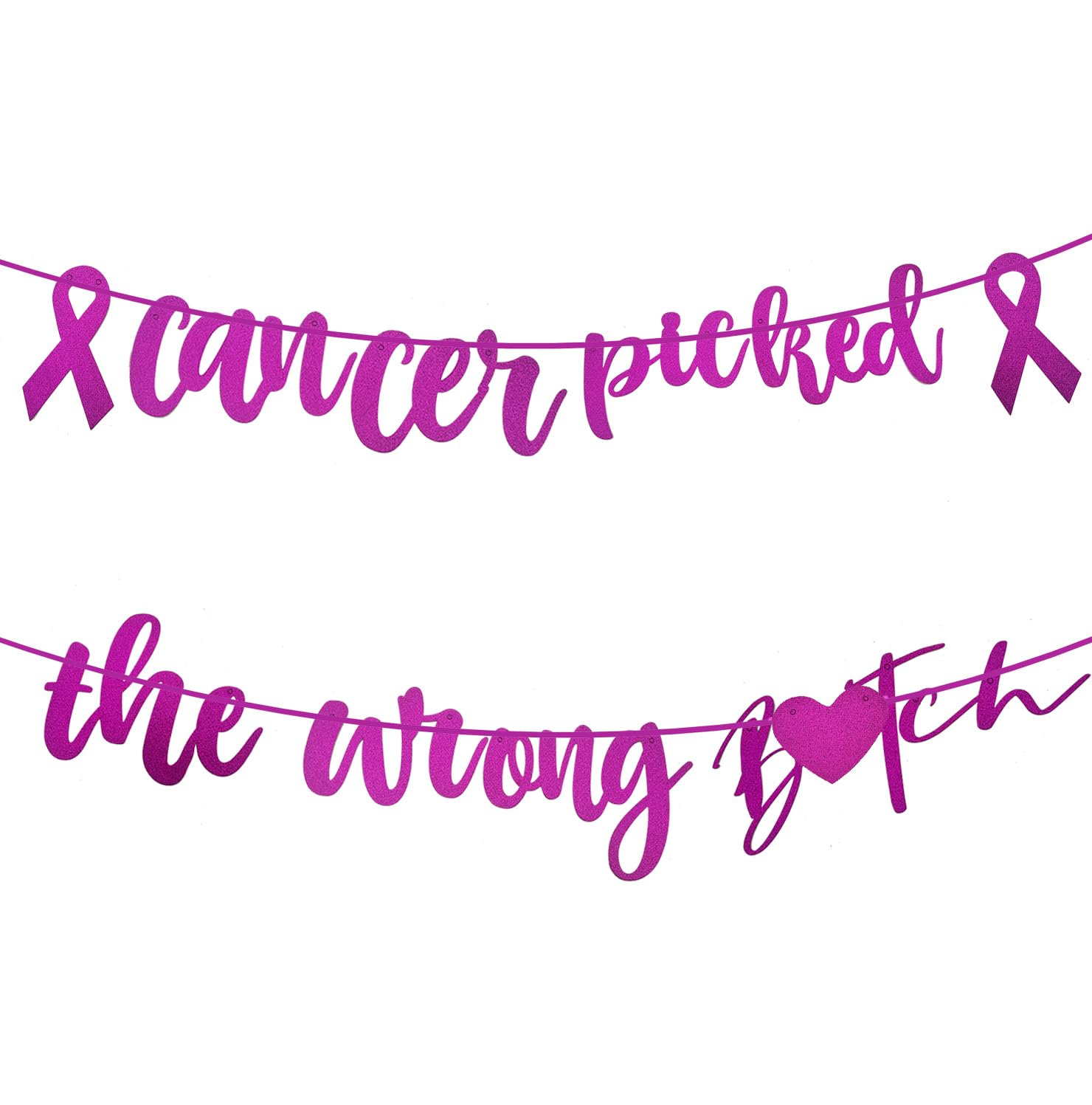 Breast Cancer Awareness Banner, Cancer Picked The Wrong Banner,Pink Glitter Cancer Survivor Gift for Women