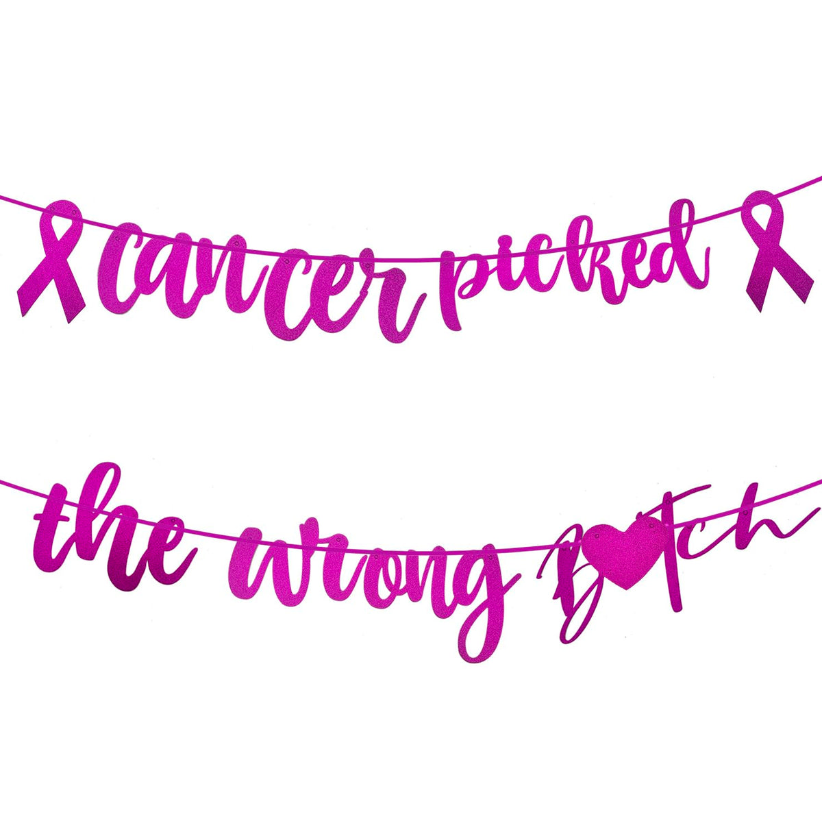 Breast Cancer Awareness Banner, Cancer Picked The Wrong Banner,Pink Glitter Cancer Survivor Gift for Women