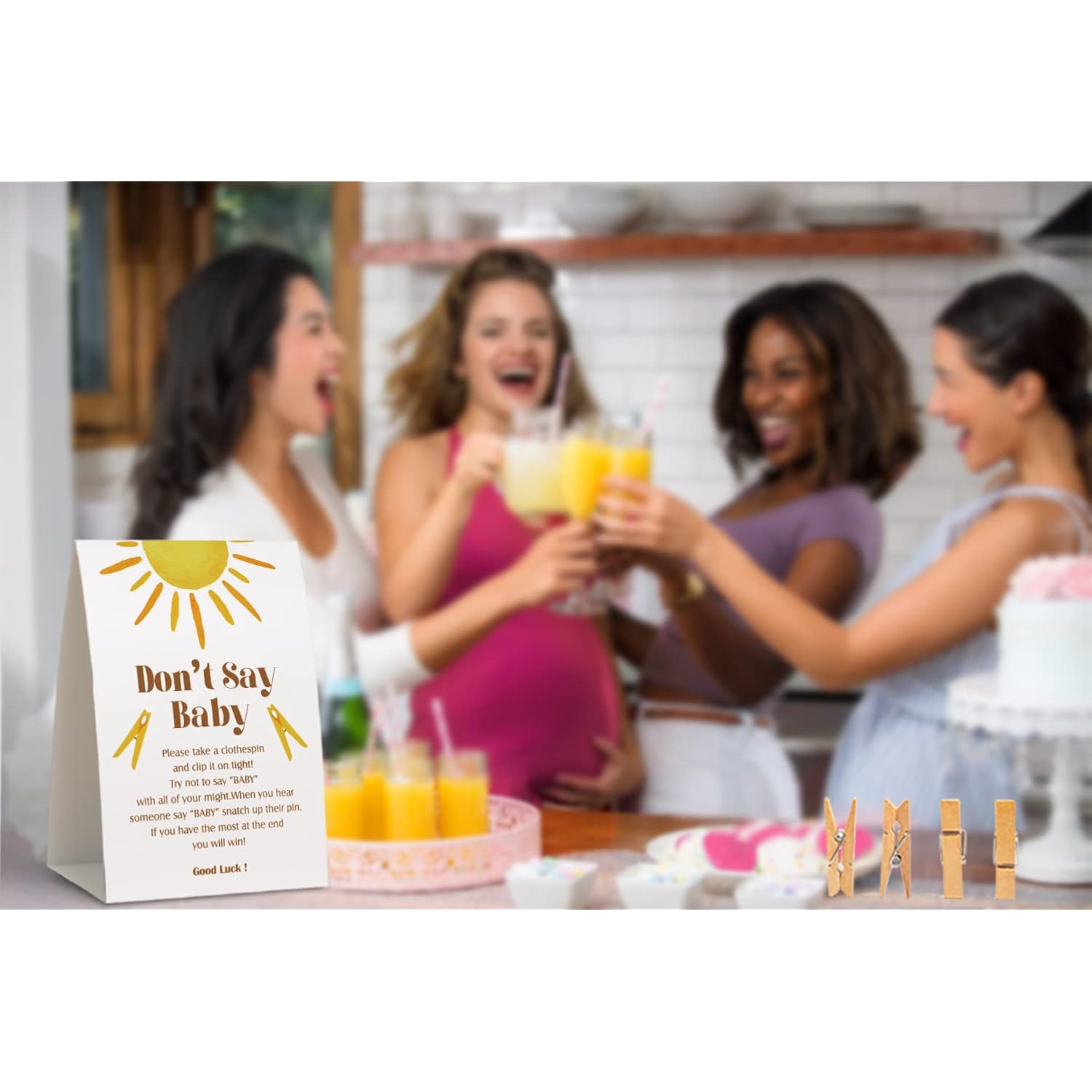 Don'T Say Baby Clothespin Game, Sunshine Baby Shower Games(Pack Of 1 Sign And 50 Mini Clothespins),Baby Shower Decorations,Baby Shower Game Gender Neutral,Party Favors Supplies - 54