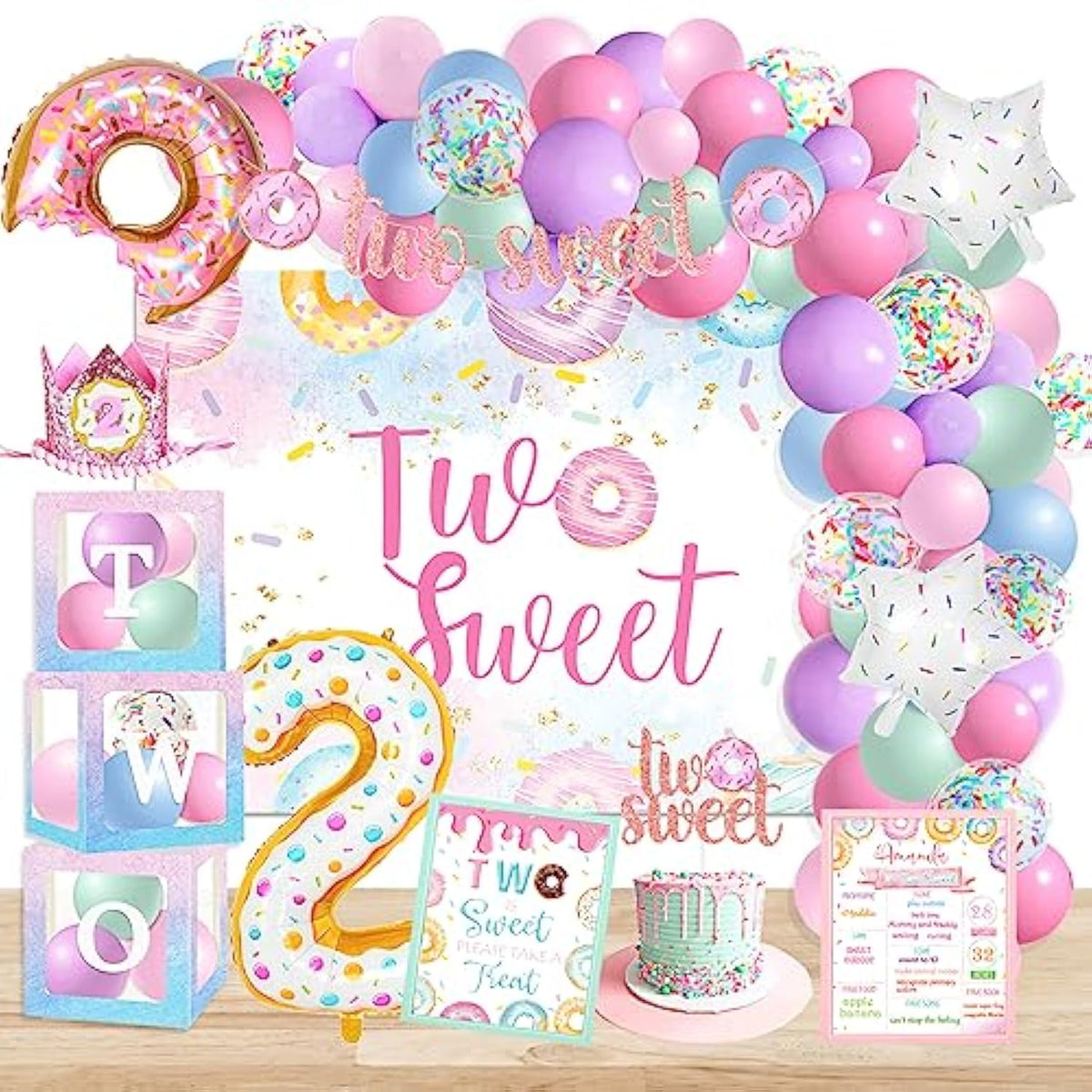 Two Sweet Birthday Party Supplies Donut & Ice Cream Decor for 2nd Birthday
