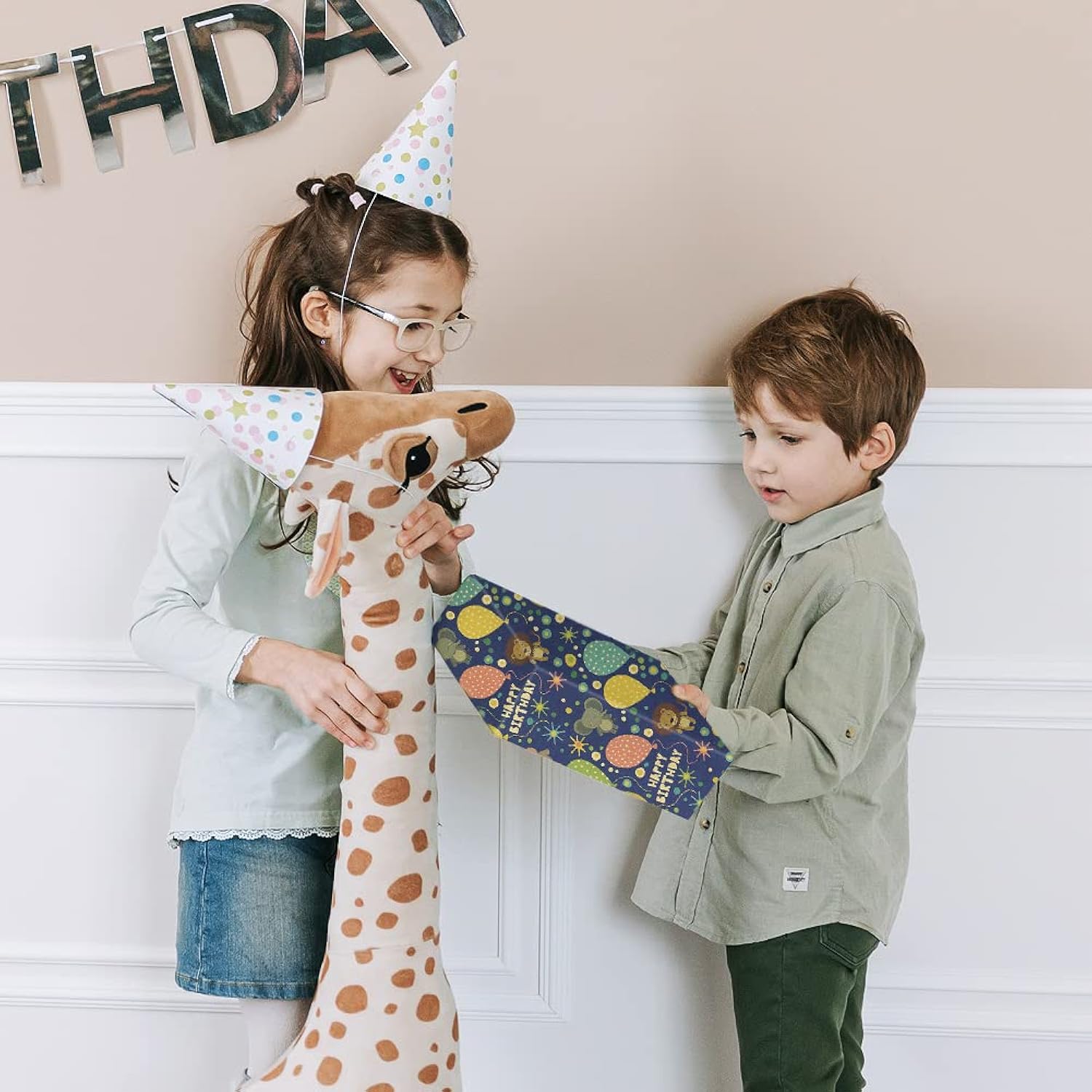 Birthday Wrapping Paper For Boys Kids Girls, Happy Animals Party Dinosaur Design Kraft Gift Wrap Paper, Happy Birthday Wrapping Paper 6 Sheets Folded Flat 20X28 Inches Per Sheet