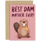 Old English Co. Best Dam Mother Ever Birthday Card - Beaver Pun Funny Mother'S Day Card For Mum Mom - Cute Card From Son Daughter - Congratulations Well Done Card | Blank Inside With Envelope
