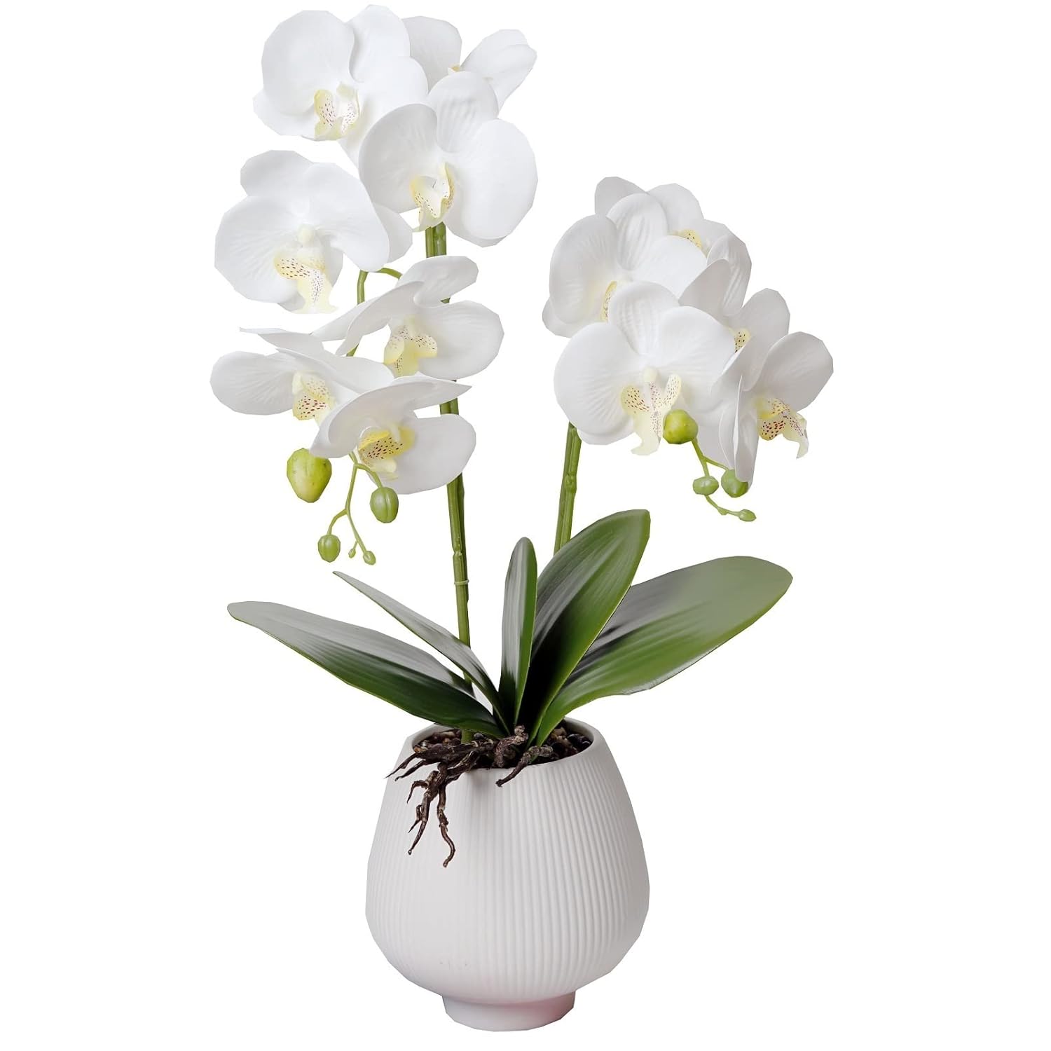 Orchid Artificial Orchids Flowers With Vase White Phalaenopsis Plant Silk Faux Orchids Fake Flowers Arrangements For Home Decoration Living Room Office Bedroom Bathroom Kitchen Dining Room