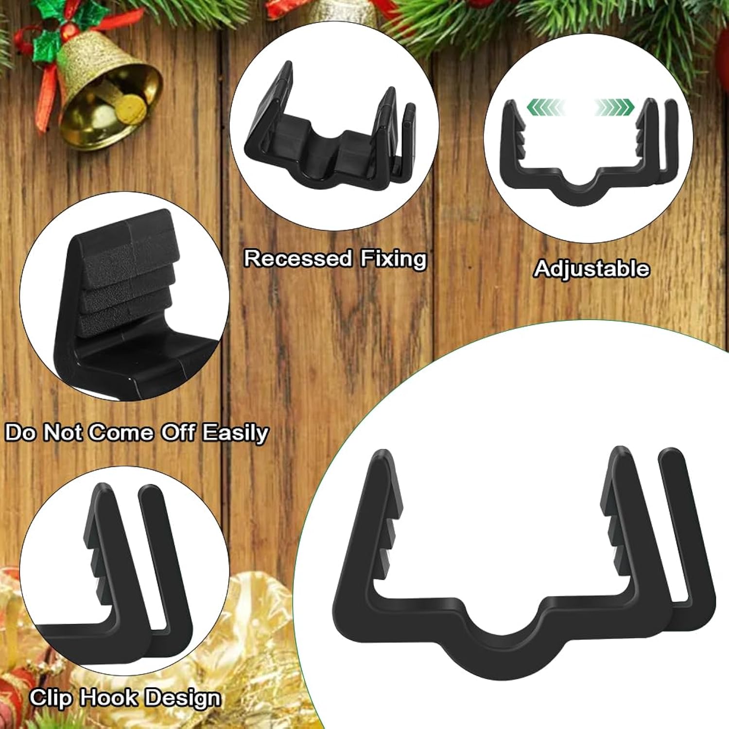 Christmas Light Hangers Clips 7/8 Inch Fascia Board Clips Hooks Deck Light Clips Holiday Light Clip For Christmas Decoration Roof Gutter Fence In Thickness From 3/4" To 7/8" (Black, 30Pcs)