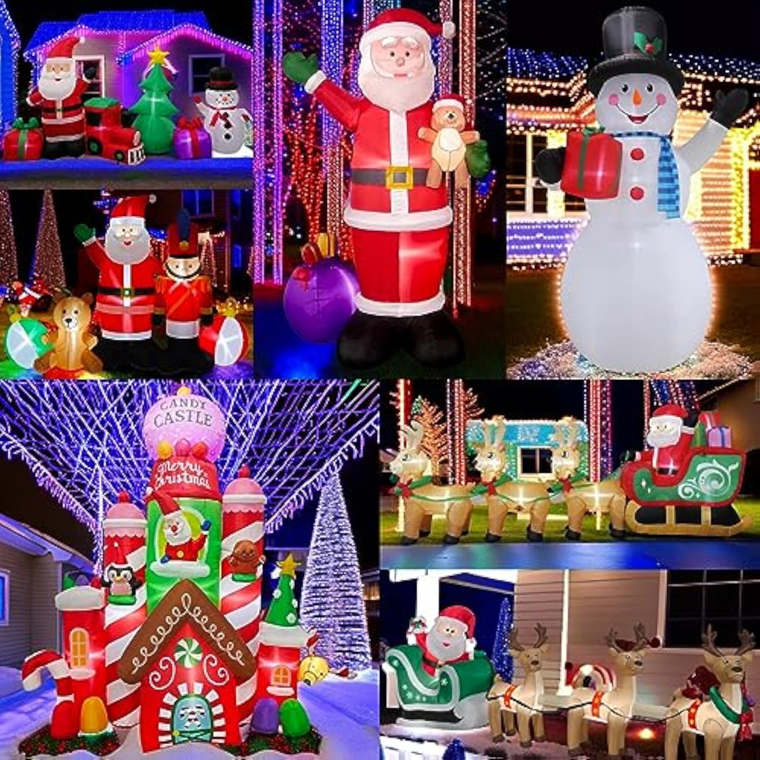 10 Foot Tall Giant Christmas Inflatable Santa Claus With Gift Bag And Bear, Build-In Led Lights, Outdoor Indoor Holiday