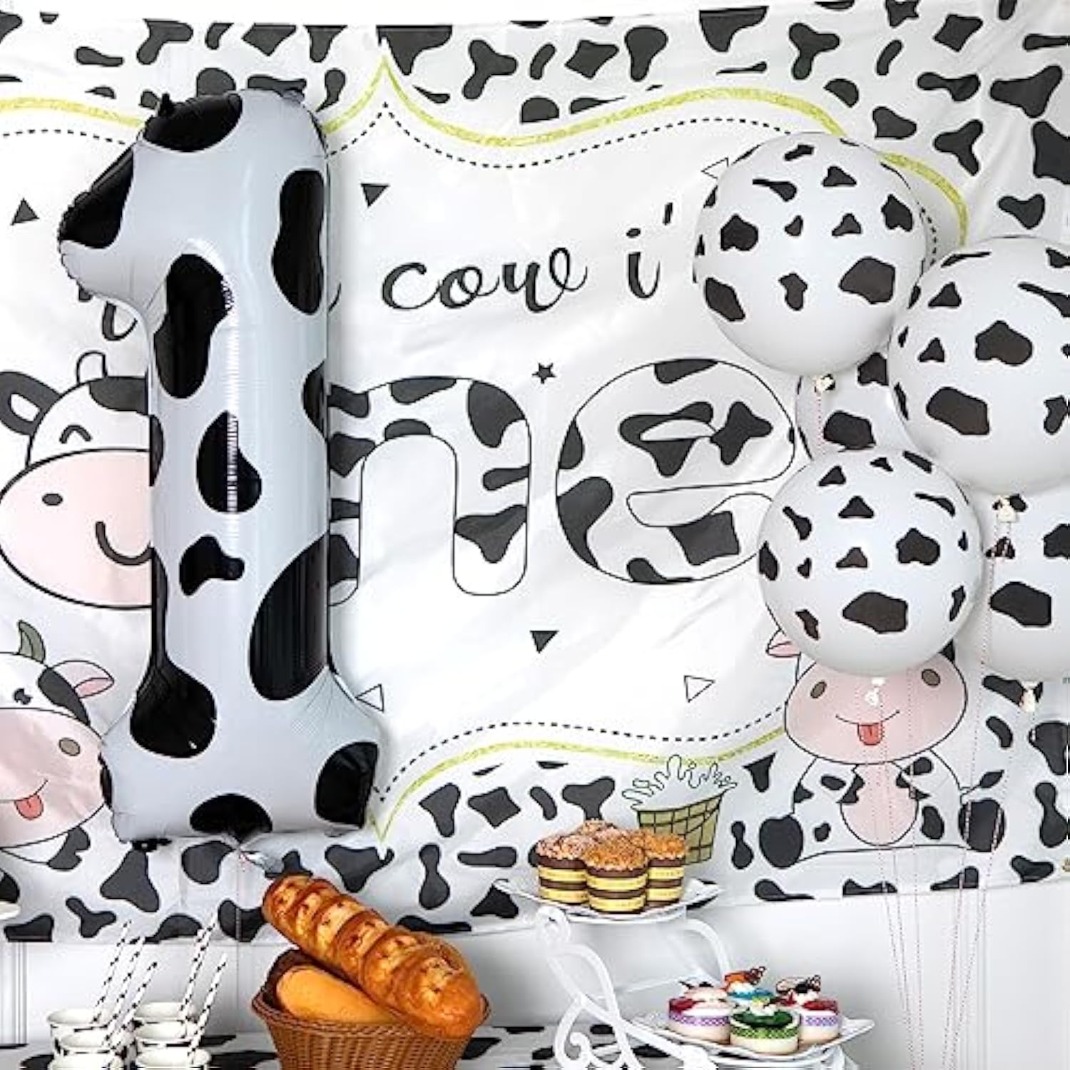 Cow Print Balloon Birthday Decorations Supplies,40 Inch Number 1 Balloon | Cowgirl Theme Number Balloons For 1St Birthday Party | Farm Barn Decor For Kids