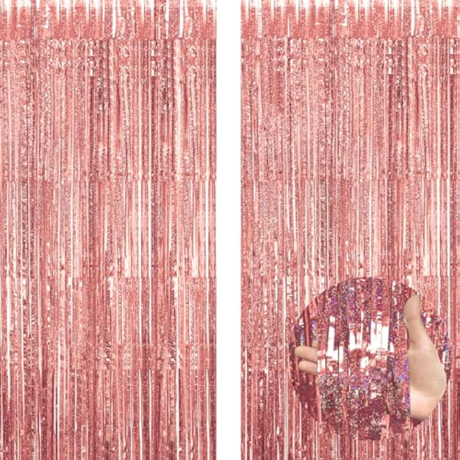 2-Pack Rose Gold Foil Fringe Curtains – 3.3x8.2ft Backdrop for Parties & Events
