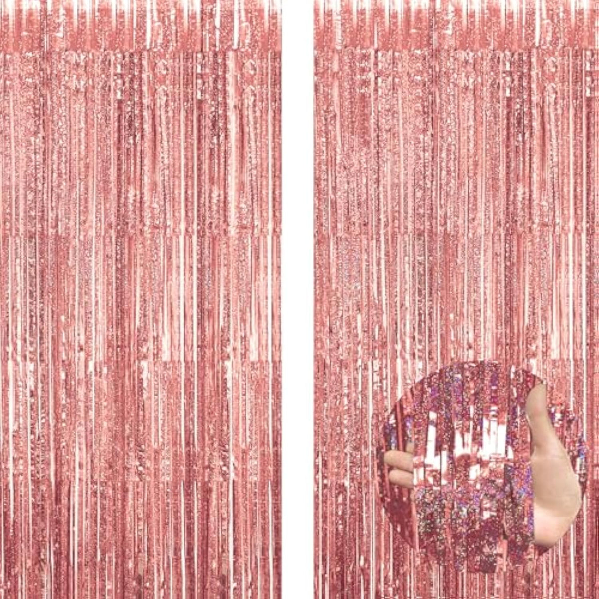 2-Pack Rose Gold Foil Fringe Curtains – 3.3x8.2ft Backdrop for Parties & Events
