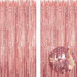 2-Pack Rose Gold Foil Fringe Curtains – 3.3x8.2ft Backdrop for Parties & Events