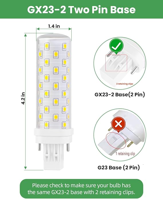 GX23-2 LED Bulbs 2 Pack 10W 4000K Neutral White 2 Pin 13W CFL Replacement Ballast Compatible