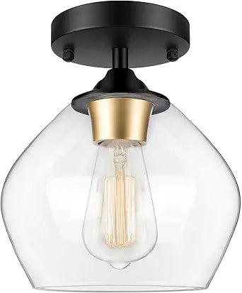 11.81 Inch Wood Black LED Ceiling Light Low Profile Flush Mount Fixture