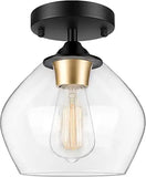 11.81 Inch Wood Black LED Ceiling Light Low Profile Flush Mount Fixture