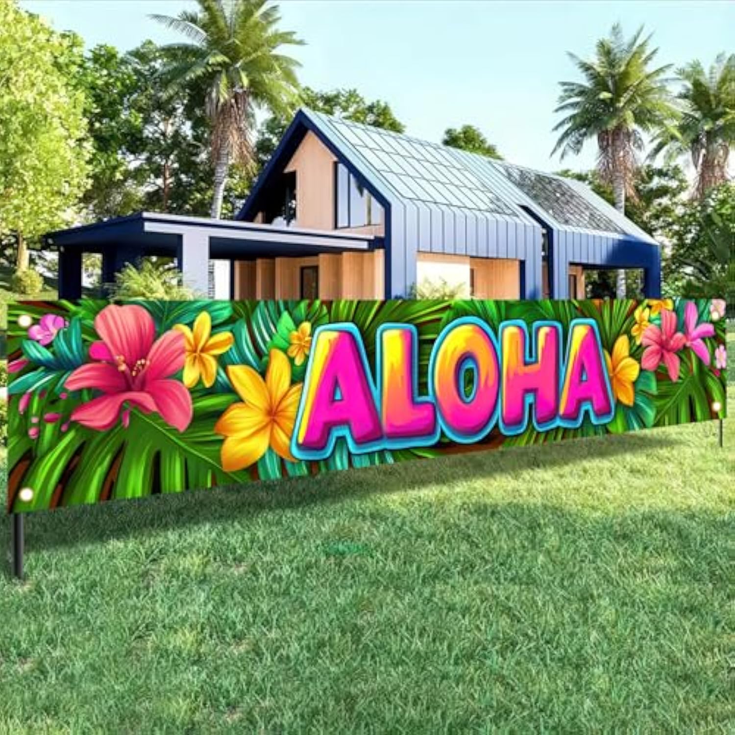 Aloha Backdrop Banner Hello Summer Hawaiian Tropical Theme Supplies Outdoor Banner 118 X 20 Inch Party Backdrop Decorations Photo Booth Props Summer Supplies Large Yard Sign