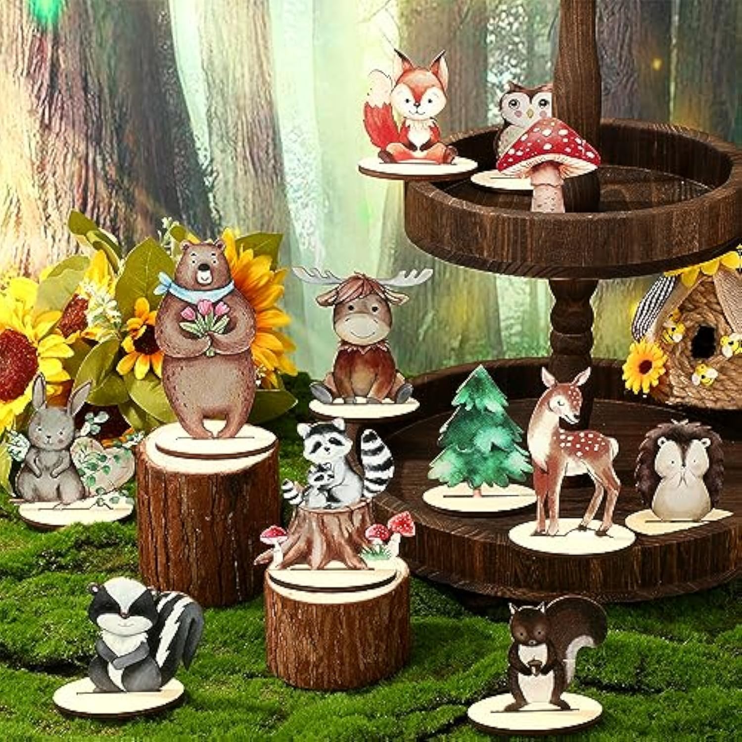 12 Pcs Woodland Animals Wooden Animal Cutout Shapes Forest Painted Woo