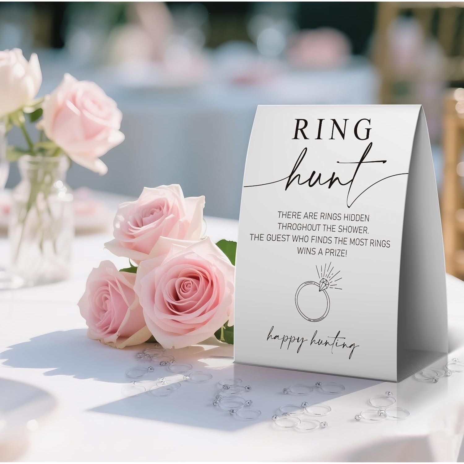 Ring Hunt Bridal Shower Game, Bridal Shower Ring Game, Minimalist Sign With 30 Metal Rings -Rghunt01