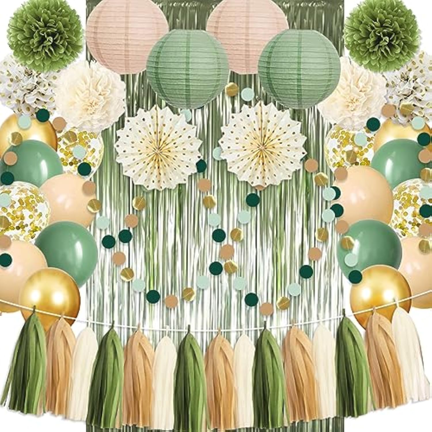 Sage Green & Gold Party Decor Kit: 45-Piece Reusable Celebration Decorations