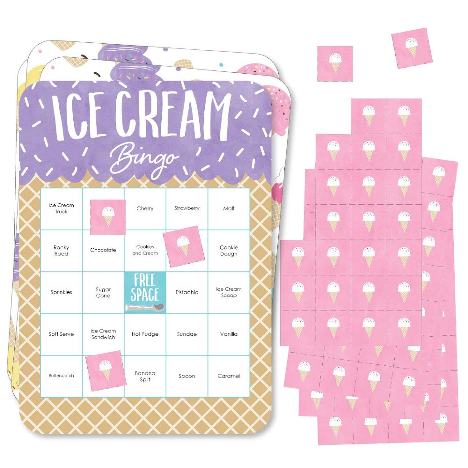 Big Dot of Happiness Scoop Up the Fun - Ice Cream - Bingo Cards and Markers - Sprinkles Party Bingo Game - Set of 18