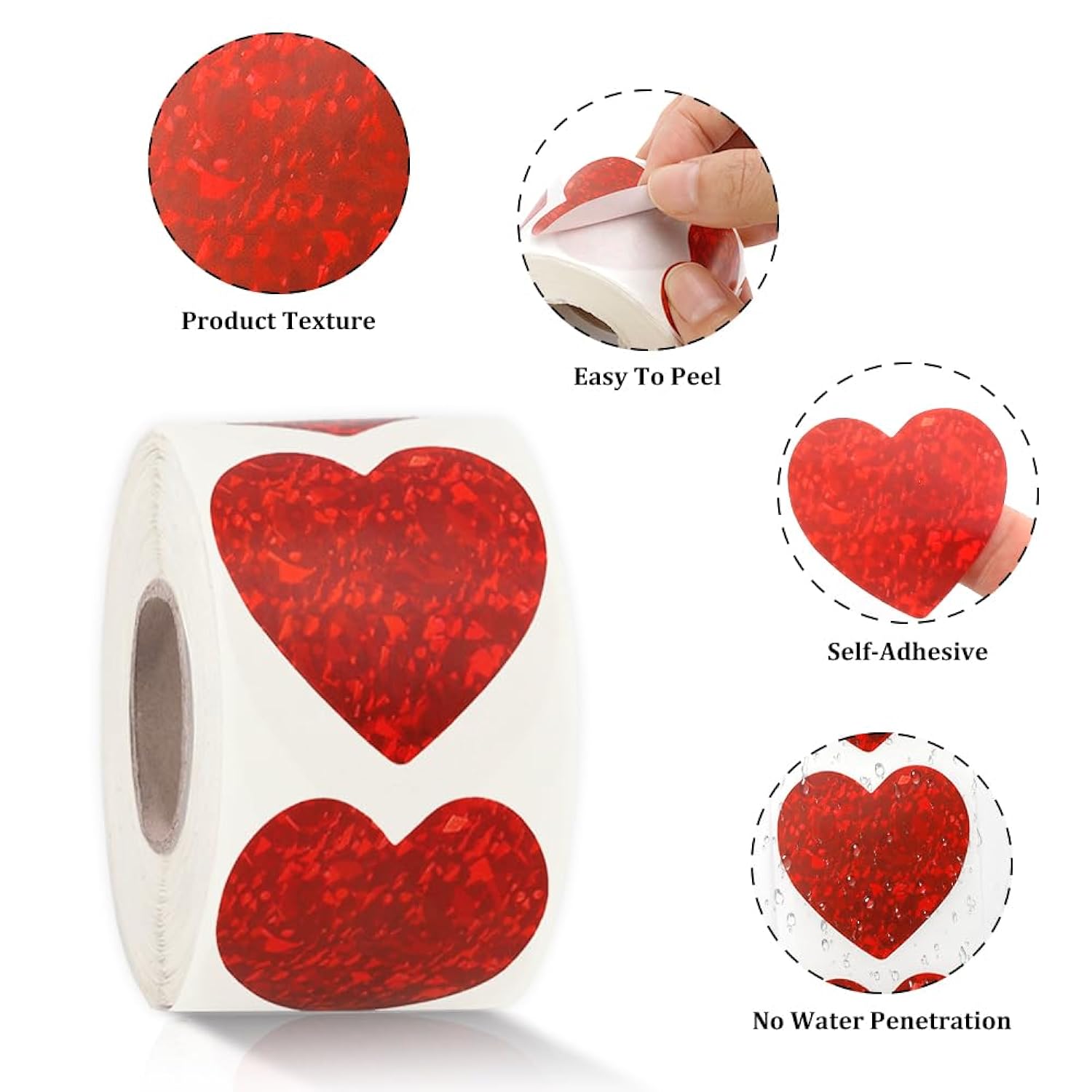 Heart Stickers Roll - 500Pcs 1.5" Red Self-Adhesive Labels For Kids, Envelopes, Wedding, Valentine'S Day, Award, Christmas Supplies