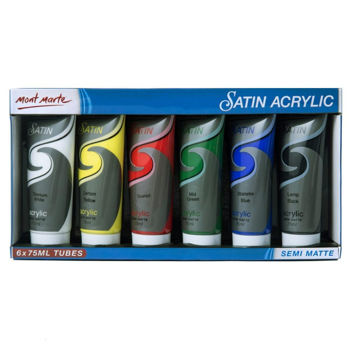 Acrylic Paint Set 6 Colours 75Ml, Semi Matte Finish Perfect For Canvas, Wood, Fabric, Leather, Cardboard, Paper And Crafts
