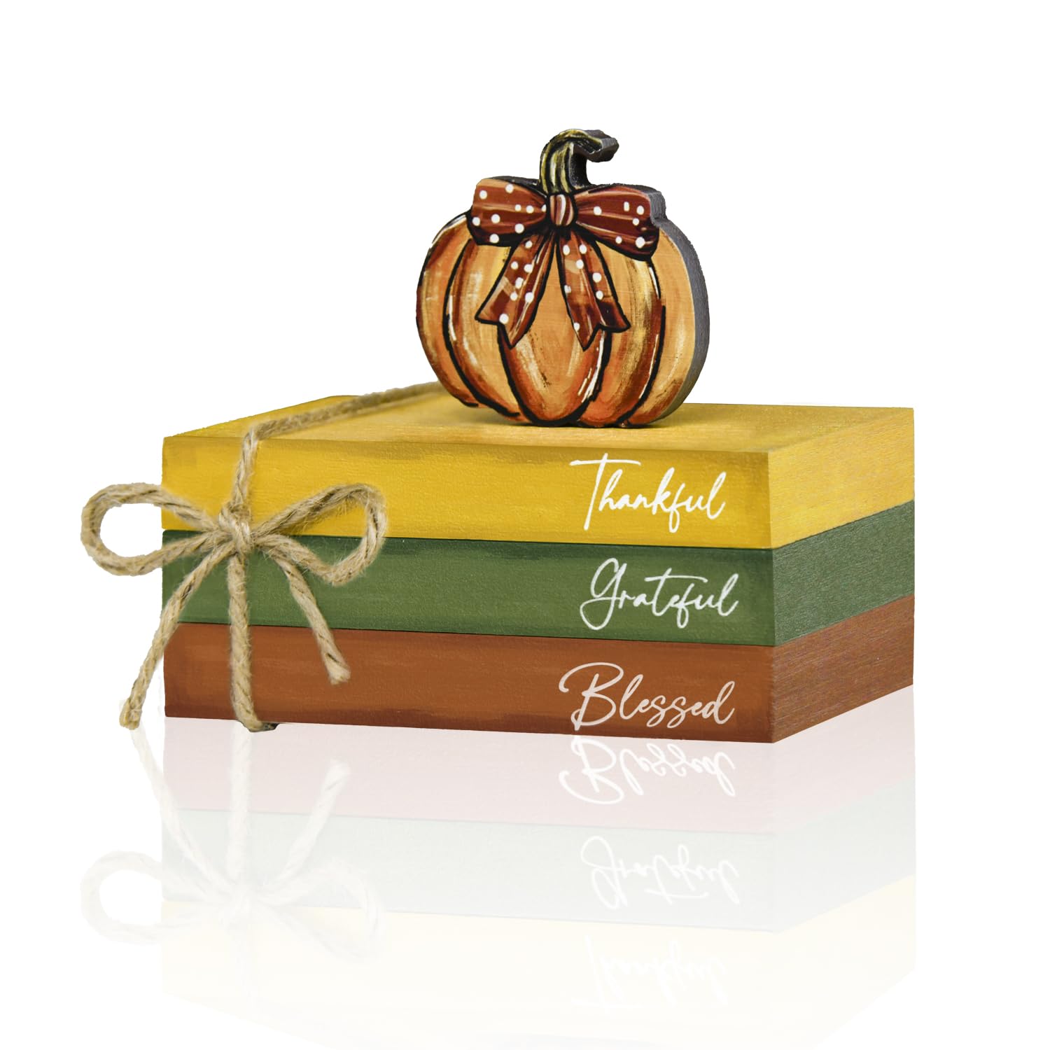 Smile Fall Thanksgiving Wooden Decor Indoor, Pumpkin Decor Thankful Grateful Blessed Faux Books Bundle, Thanksgiving Table Tiered Tray Kitchen Harvest Decorations