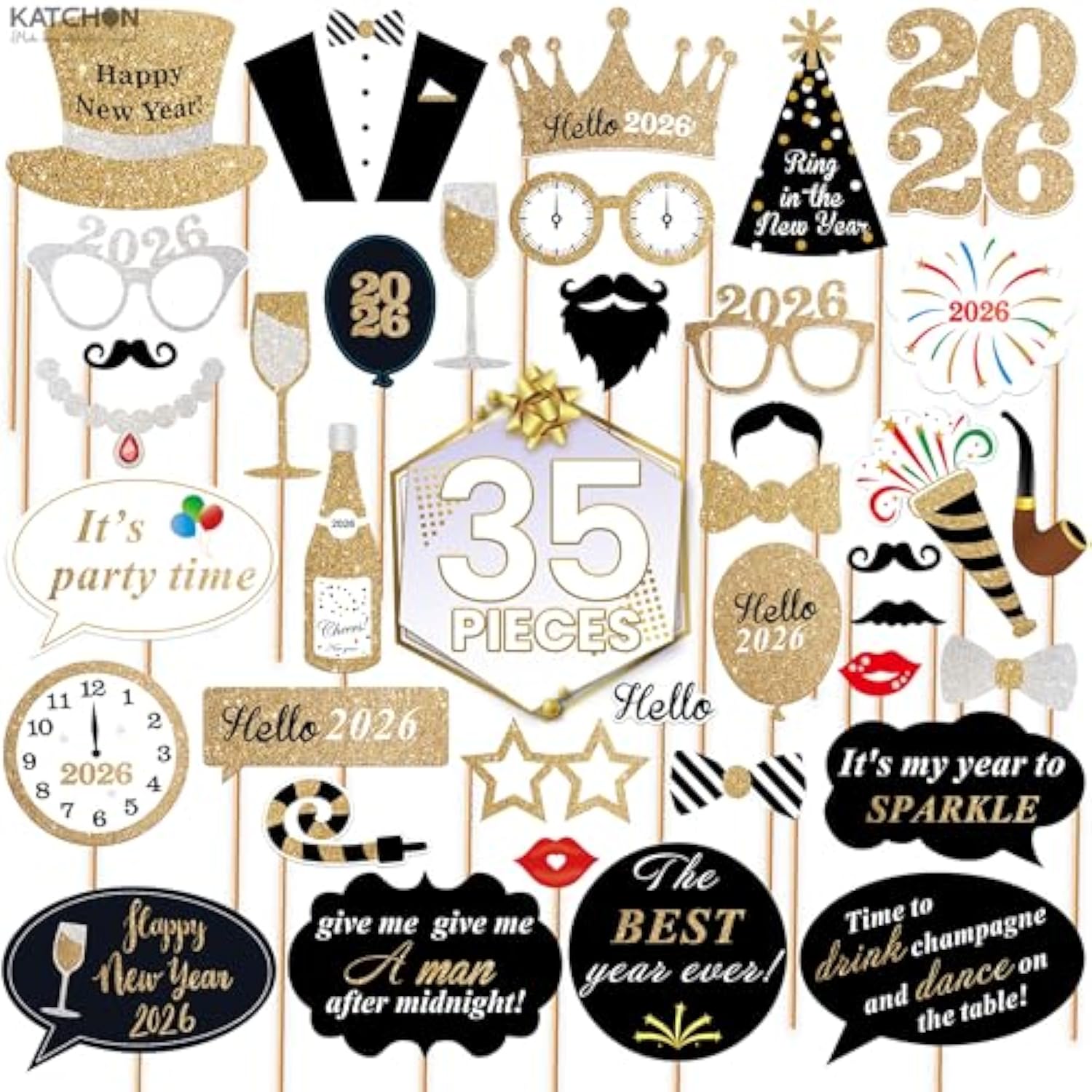 35Pc New Year 2026 Photo Booth Props NYE Party Decorations