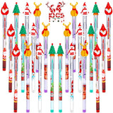 64 Pieces Christmas Pencils Multi-Point Stackable Push Pencils Christmas Plastic Decorated With Santa Xmas Tree Deer And Snowman For School Party Favor Supplies Children New Year Supplies