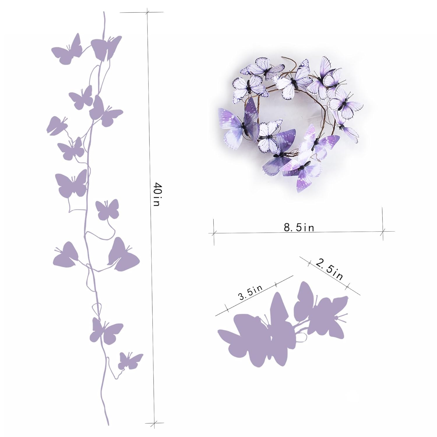 Artificial Butterfly Garland, Fake Butterfly Decorative Vines, Diy 3D Unique Butterfly Hanging Decor For Home Wall Easter Spring Flowers Party Wedding Arch Shopping (Pur Ple07)