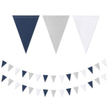 Navy-Blue White-Silver Party Decorations Banner - 2 Pack Men Birthday Graduation 2024 Glitter Sprinkles Paper Pennant Triangle Flags, Fathers Day Wedding Baby bridal Shower Bunting