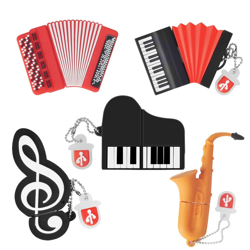 5 X 8Gb Cute Music Usb Flash Drive, Accordion*2/Saxophone/Piano/Notes Shape Mu