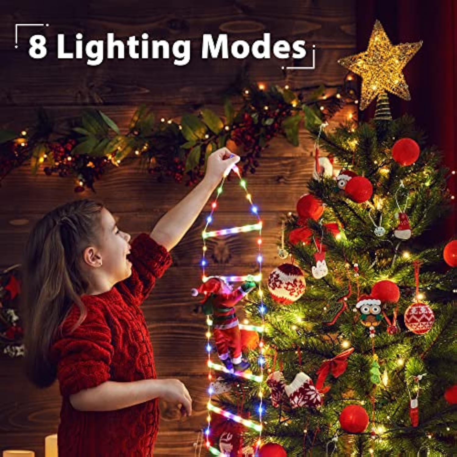 Christmas Decorations Led Ladder Lights With Climbing Santa Claus, 2.5Ft Indoor Christmas Decorative Lights - 8 Modes Xm