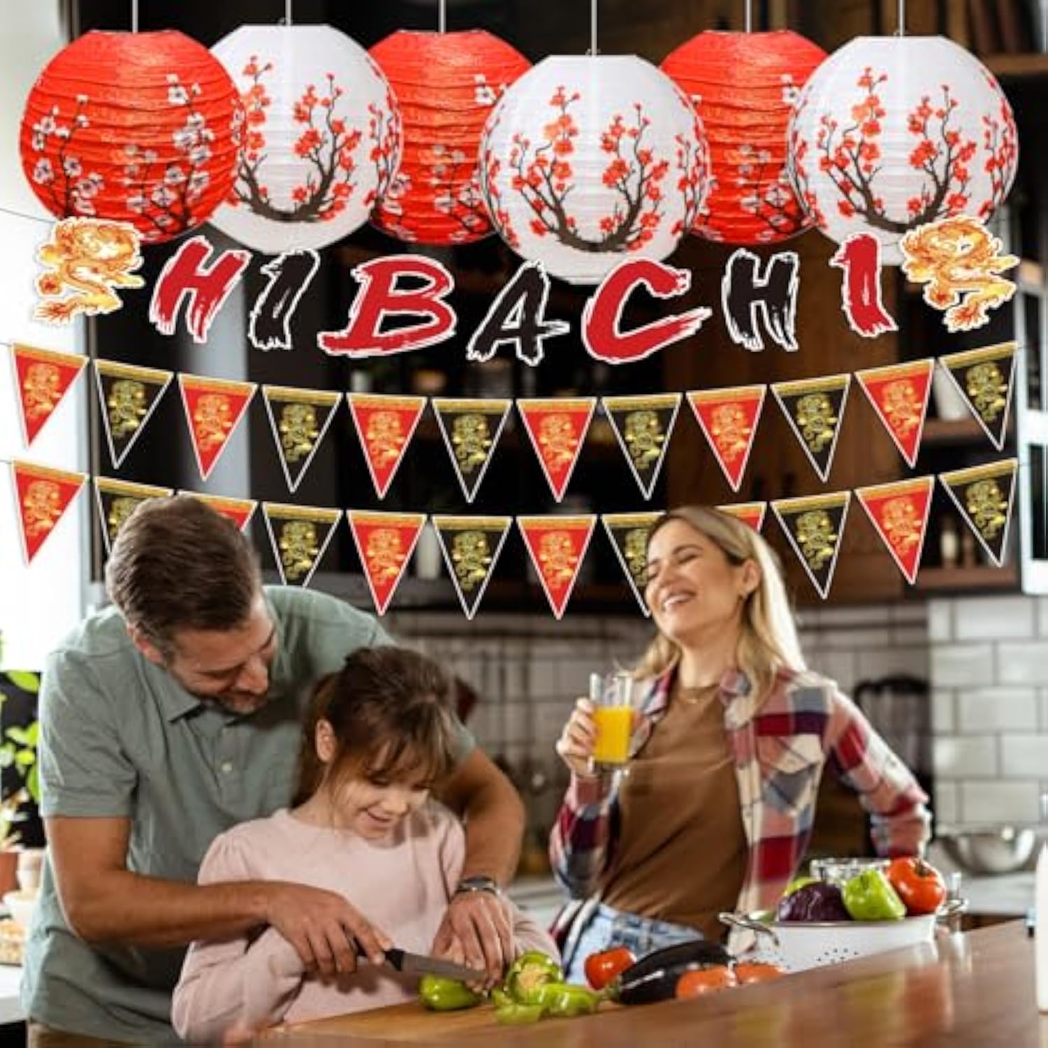 Hibachi Birthday Party Decorations - 9Pcs Japanese Hibachi Party Decorations Japanese Style Banners Garland Red White Plum Japanese Lantern Asian Themed Baby Shower Wedding Birthday Supplies