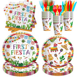Fiesta 1St Birthday Party Supplies - First Fiesta Birthday Decorations Tableware, Paper Plate, Cup, Napkin, Cutlery, Cactus Mexican Cinco De Mayo Taco One Year Old Decorations | Serves 24