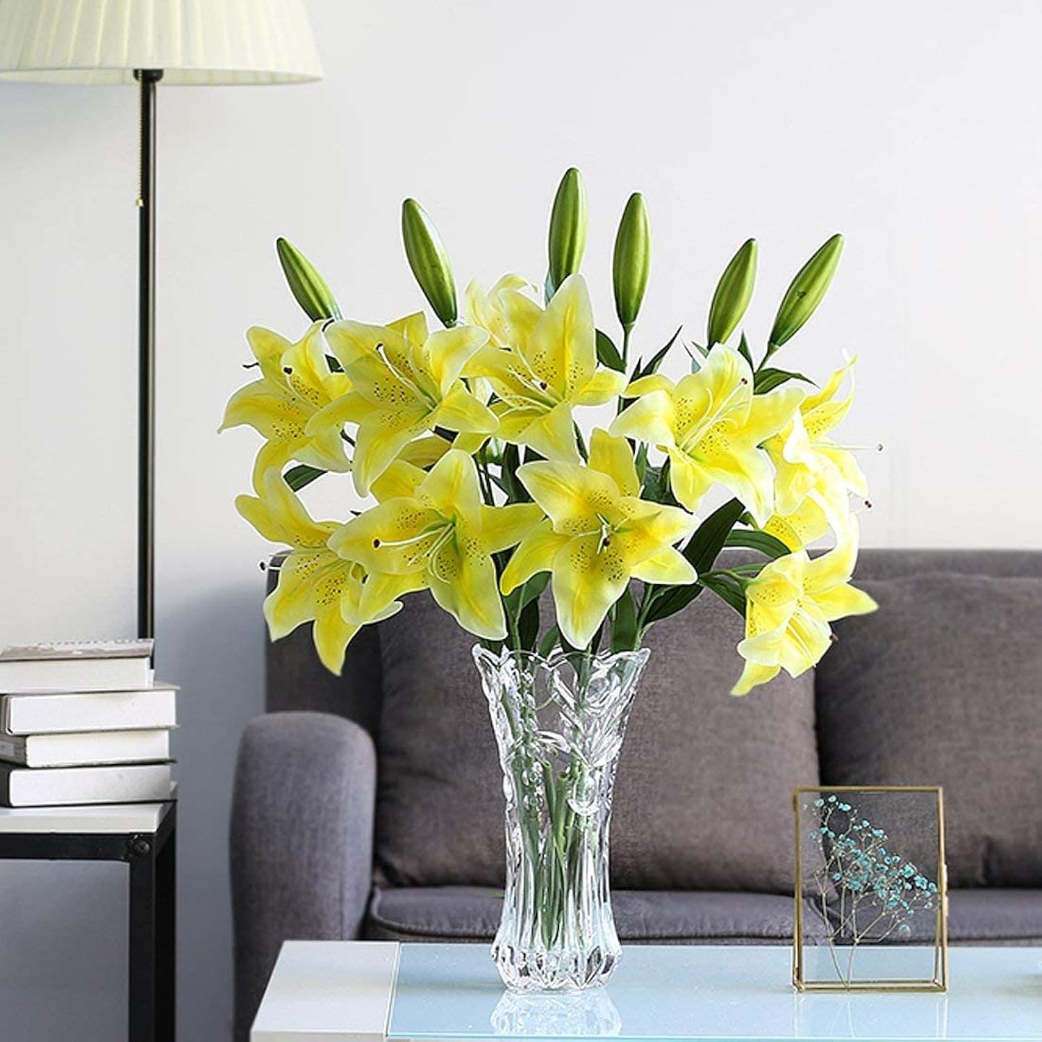Artificial Tiger Lily Latex Real Touch Flower Home Wedding Party Decor,Pack Of 5 (Yellow)