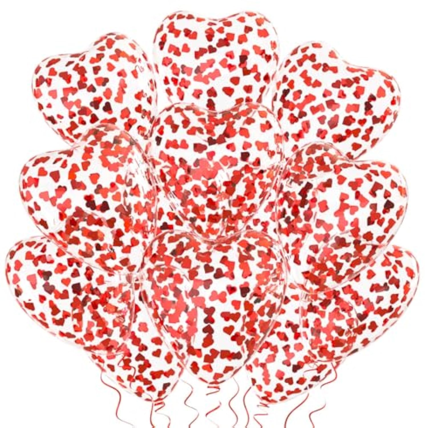 Red Heart Confetti Balloons 30 Pcs, 12 Inch Clear Heart Latex Balloon With Heart Confetti Inside For Wedding Anniversary Birthday Party Valentine Baby Shower Bridal Shower Decorations Supplies