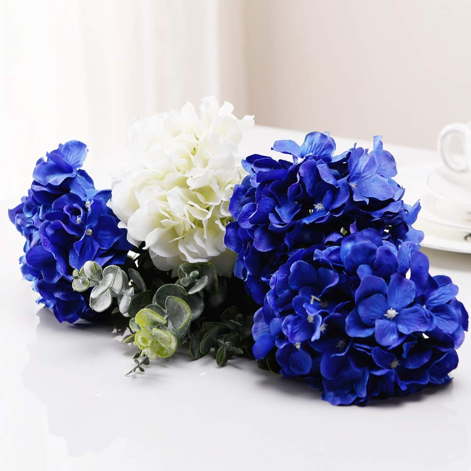 Royal Blue Flowers Hydrangea Artificial Flowers 10Pcs Full Faux Hydrangea Silk Flowers Heads Fake Silk Flowers With Stems For Home Wedding Party Centerpieces Arch Party Decoration