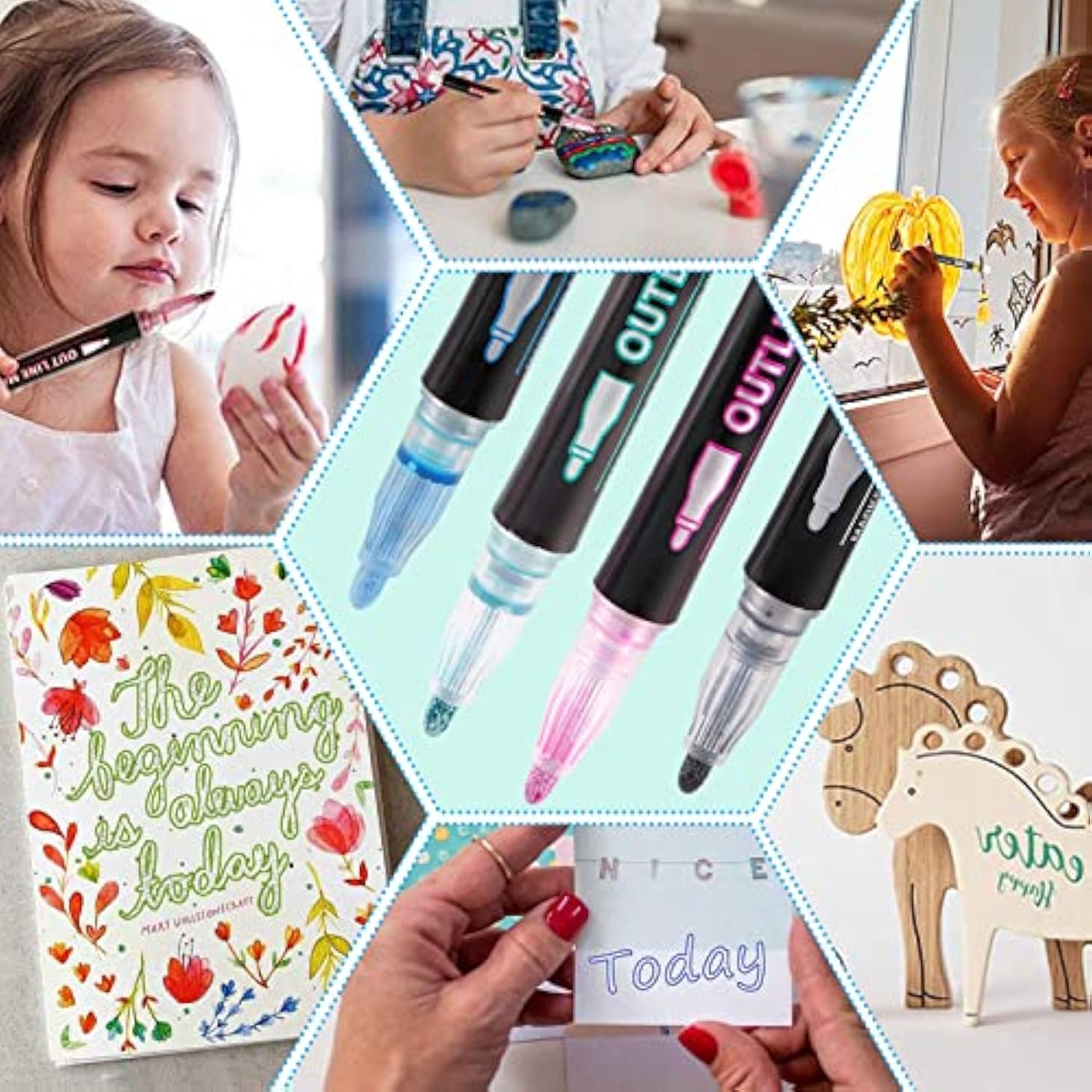 Shimmer Marker Set,Outline Pens Shimmer Markers Pens,Apply To Gift Card Writing Drawing Pens For Card Writing,Birthday Greeting Card,Painting,Diy Art Crafts,Christmas Gifts?12 Colors?