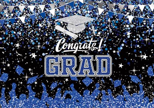 7x5ft 2026 Graduation Backdrop for Photography Class of 2026 Blue Congrats Grad Photo Background Prom Party Banner Decorations