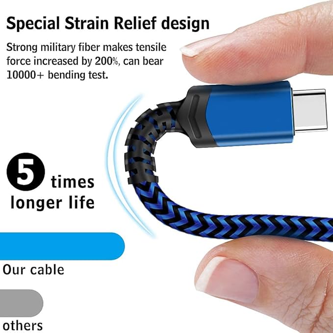 5 Pack USB A to USB C Fast Charging Cable Set 3FT 6FT 10FT Braided Charger Cord for Samsung Galaxy Pixel LG Moto