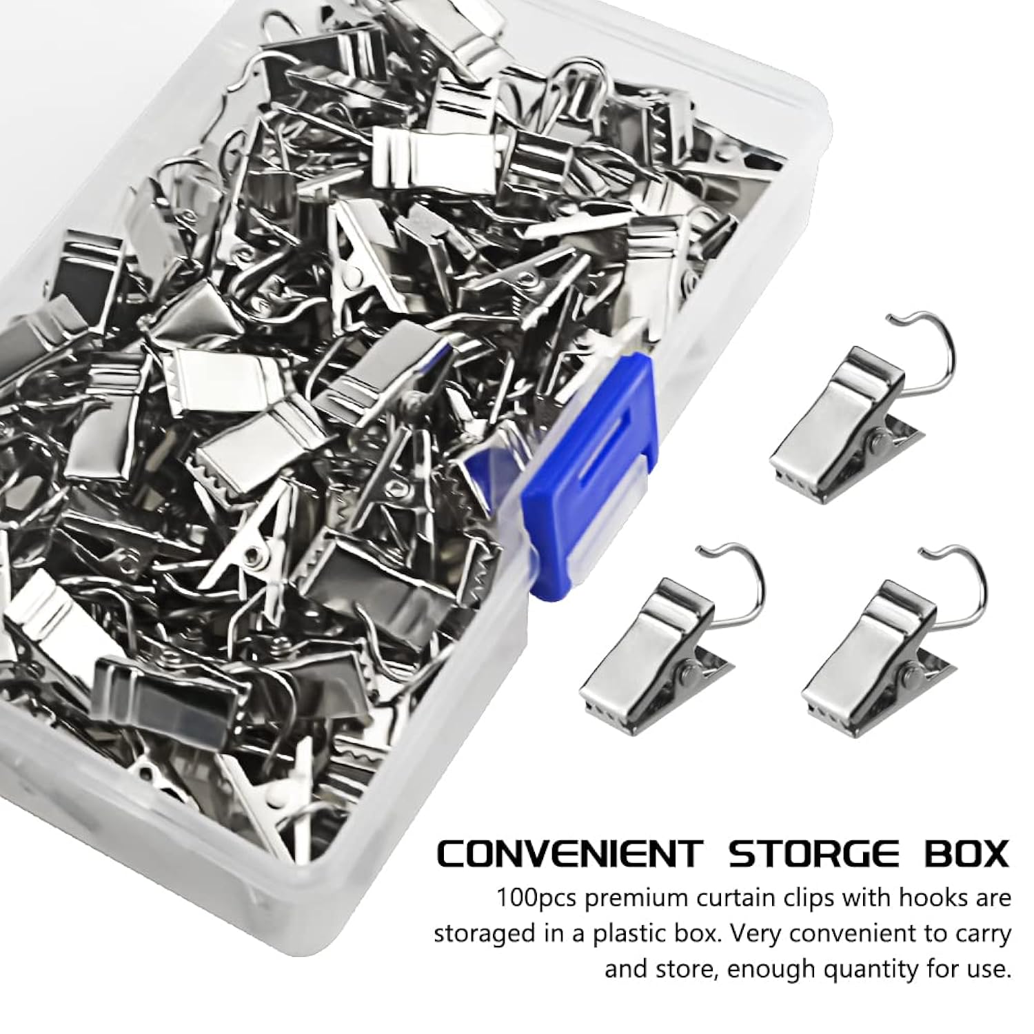 100 Pcs Curtain Clips With Hooks, Small Metal Wire Holder String Party Lights Hanger Wire Holder Awning Light Christmas Decor For Home Decoration Shower Drapery Art Craft Display(Silver)