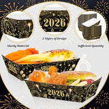 50 Pcs Black Gold New Year Eve Food Trays 5.94x3.34x2.16in Disposable