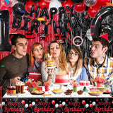 16Th Red And Black Birthday Decorations For Boys Girls Happy 16Th Birthday Party Decorations Red Black Balloons Fringe Curtain Table Cloth With Happy Birthday Banner Number 16 Balloon Hanging Swirls